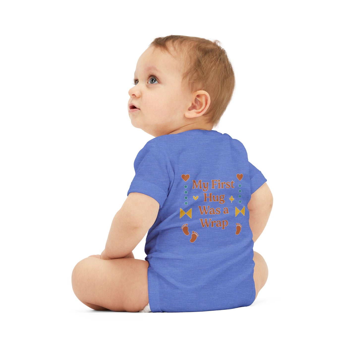 Cute Infant Jersey One Piece with "My First Hug Was a Wrap" Design