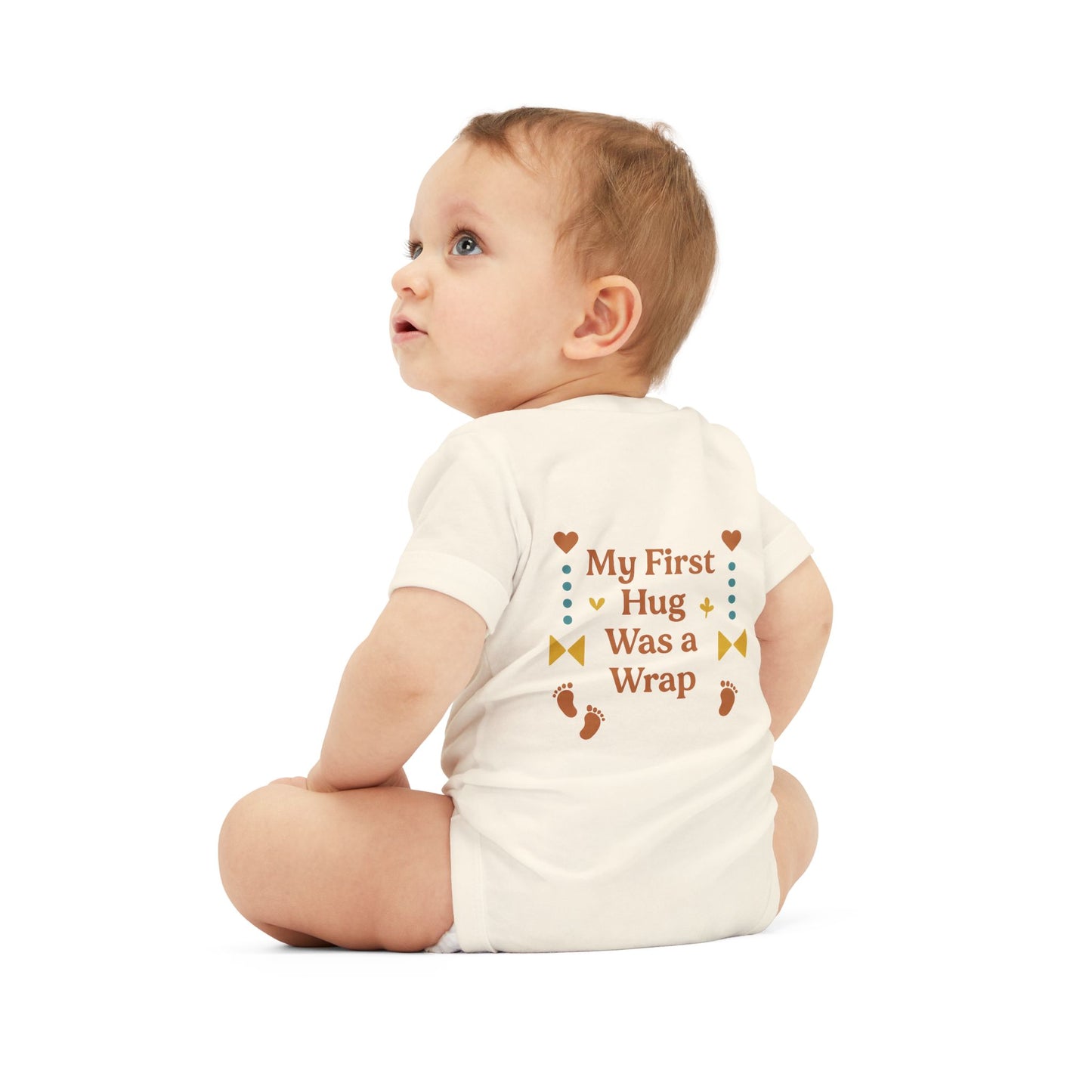 Cute Infant Jersey One Piece with "My First Hug Was a Wrap" Design