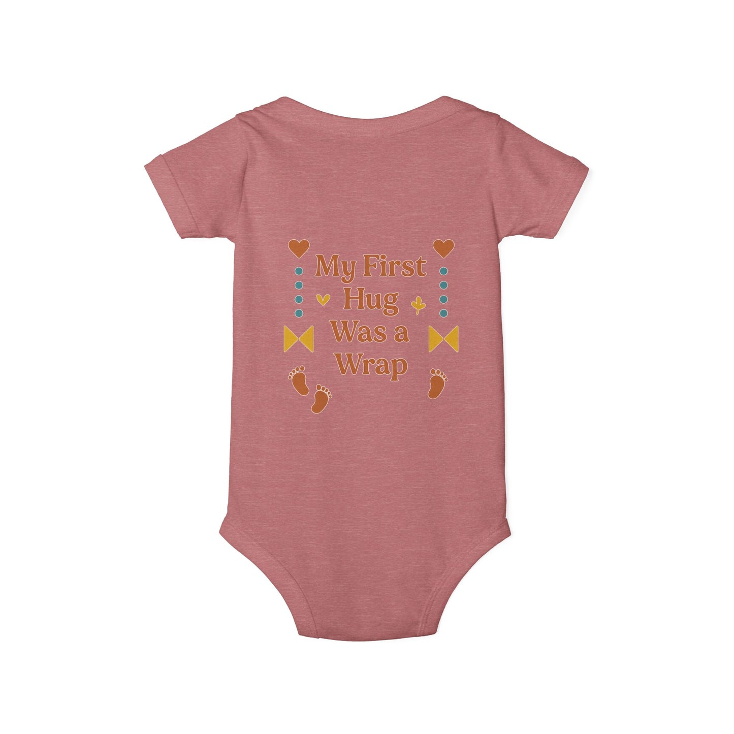 Cute Infant Jersey One Piece with "My First Hug Was a Wrap" Design