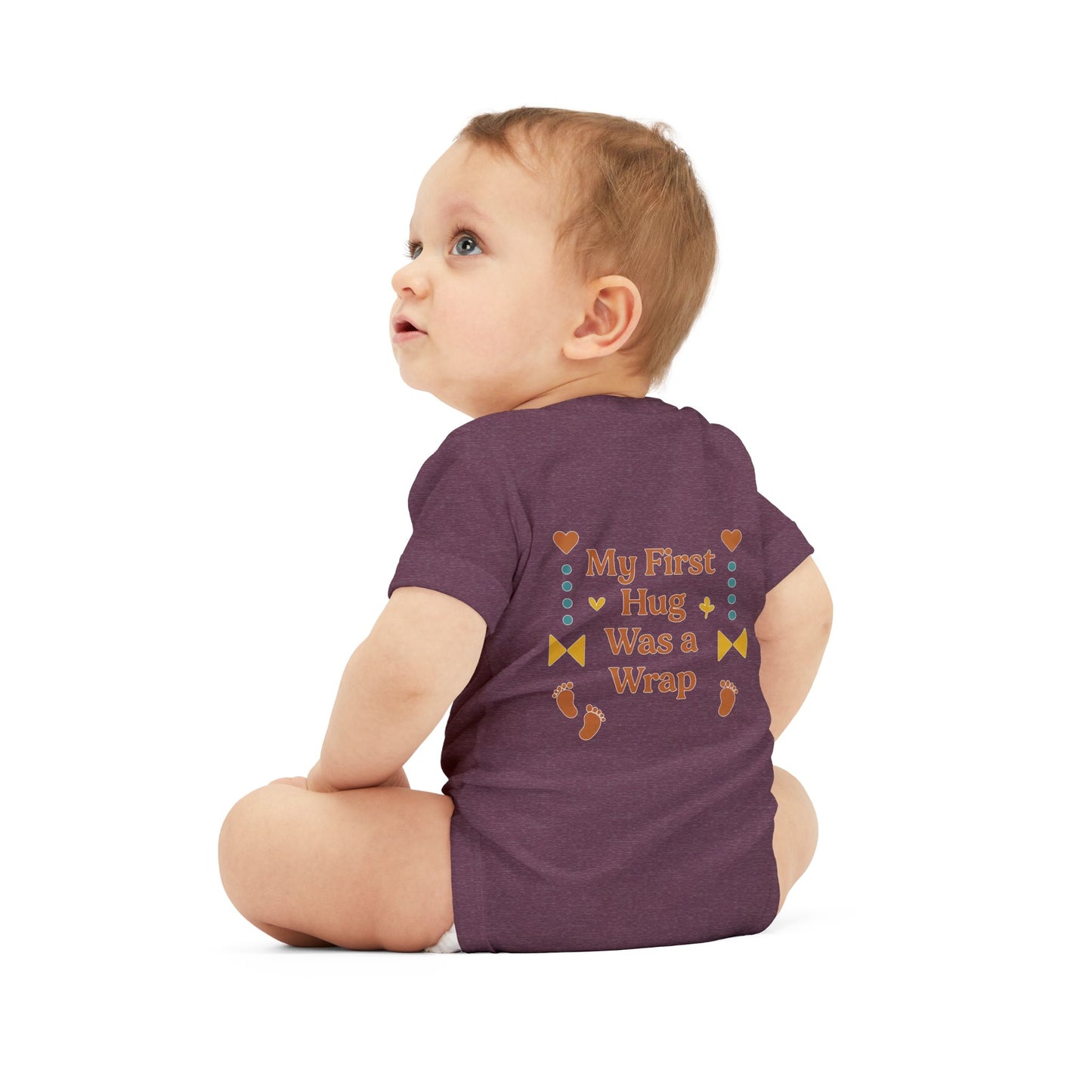 Cute Infant Jersey One Piece with "My First Hug Was a Wrap" Design