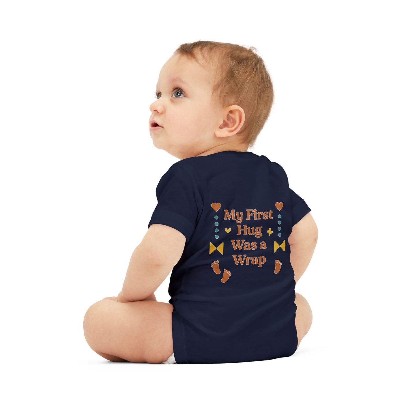 Cute Infant Jersey One Piece with "My First Hug Was a Wrap" Design