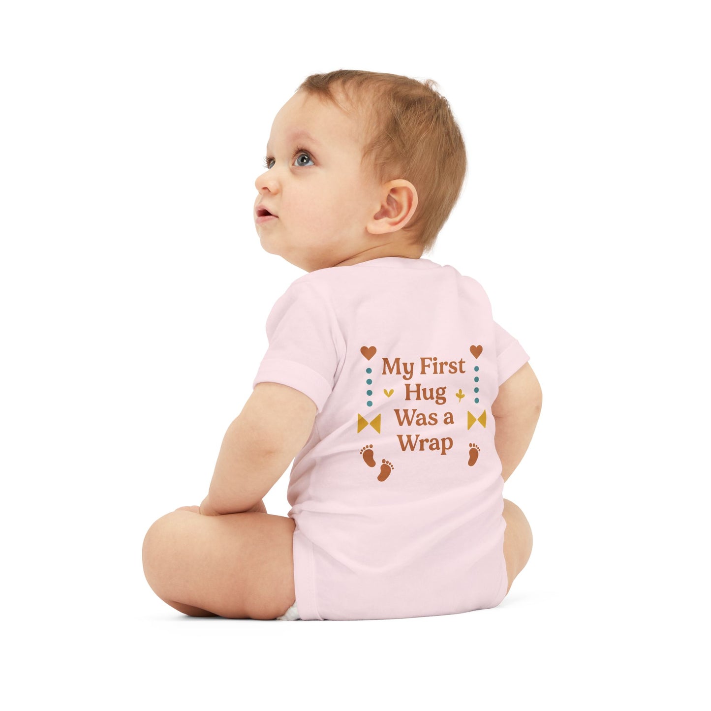 Cute Infant Jersey One Piece with "My First Hug Was a Wrap" Design