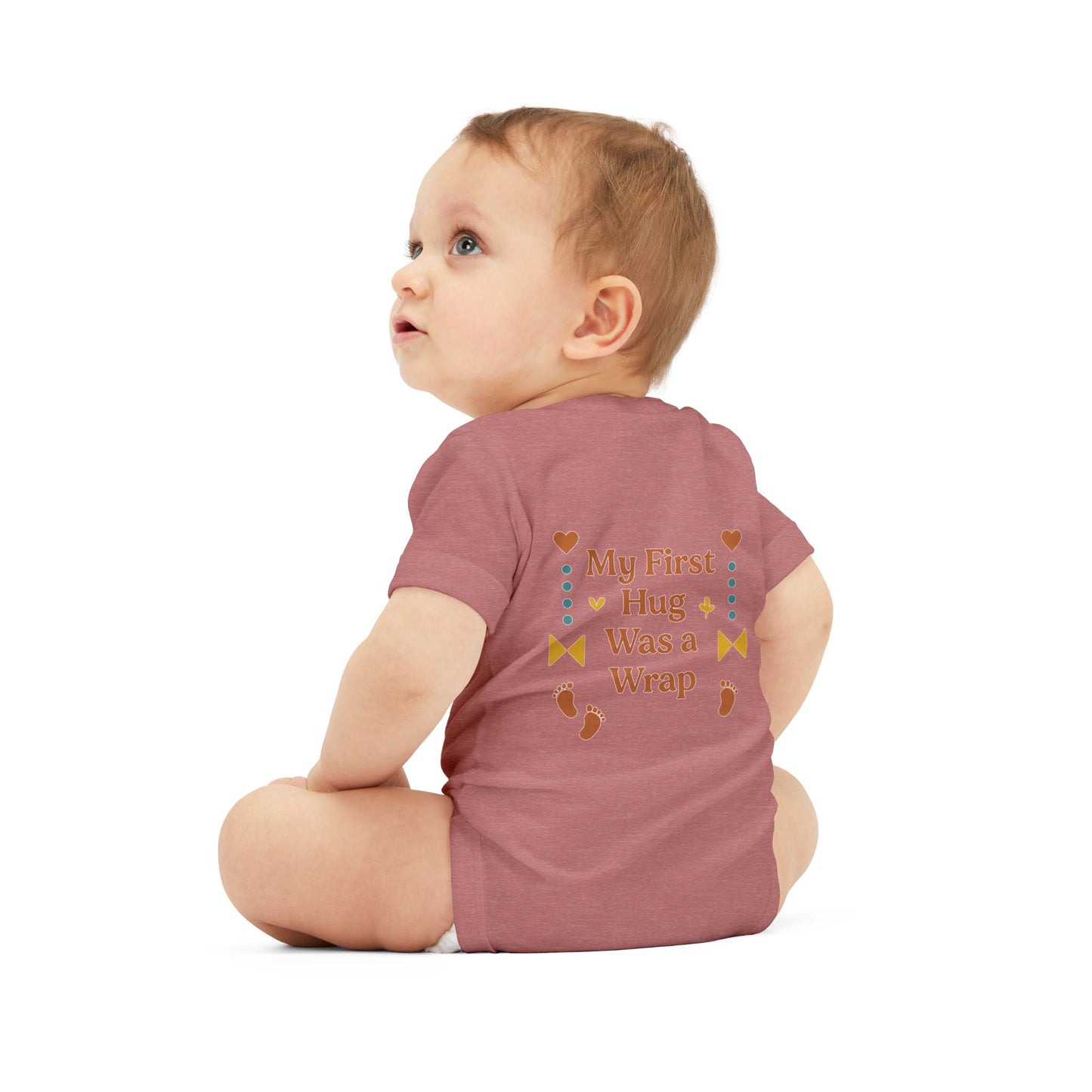 Cute Infant Jersey One Piece with "My First Hug Was a Wrap" Design
