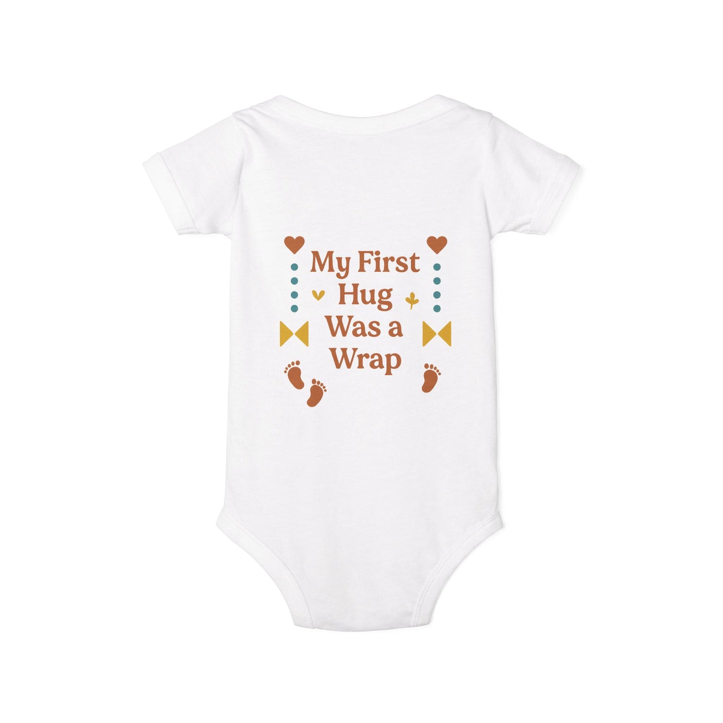 Cute Infant Jersey One Piece with "My First Hug Was a Wrap" Design