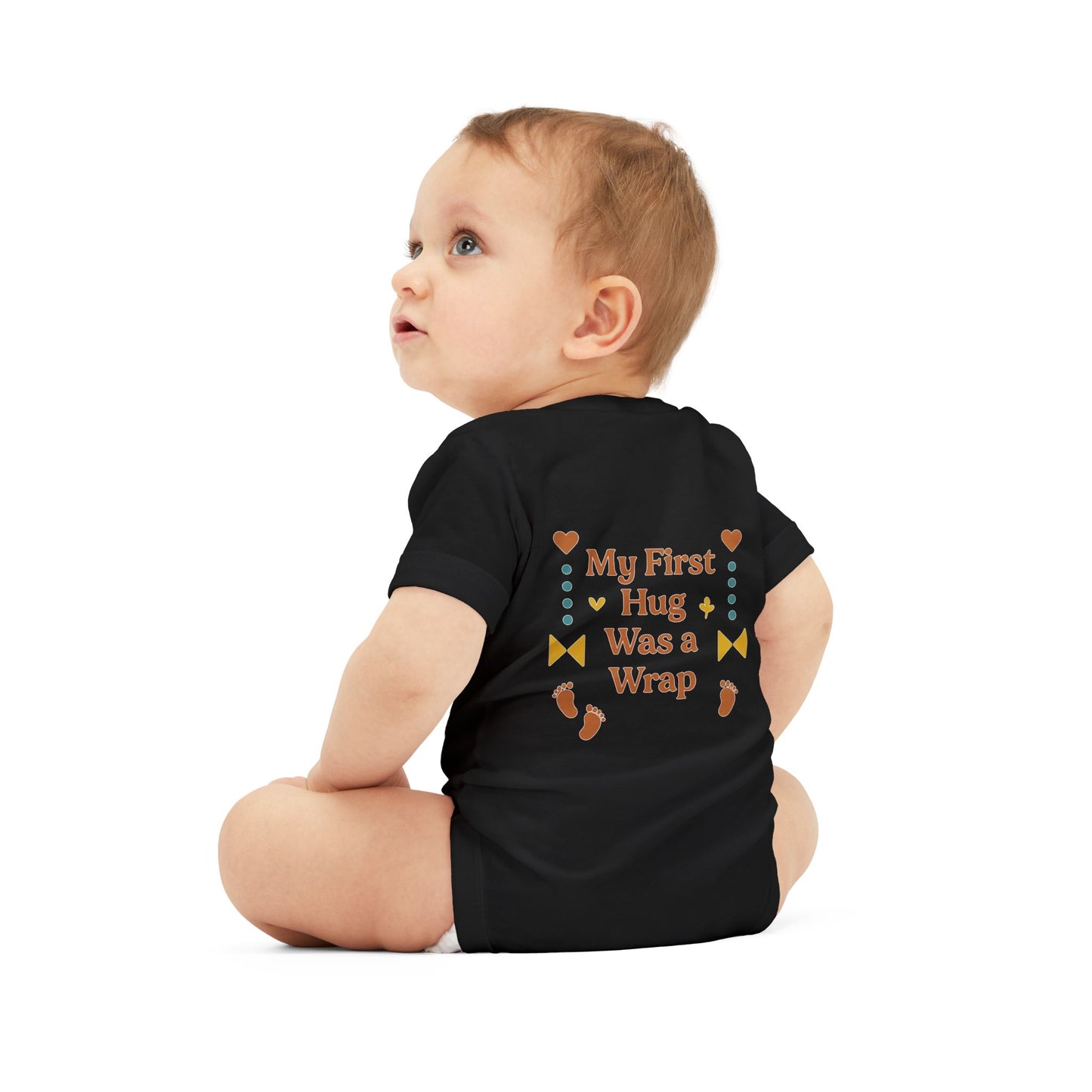 Cute Infant Jersey One Piece with "My First Hug Was a Wrap" Design