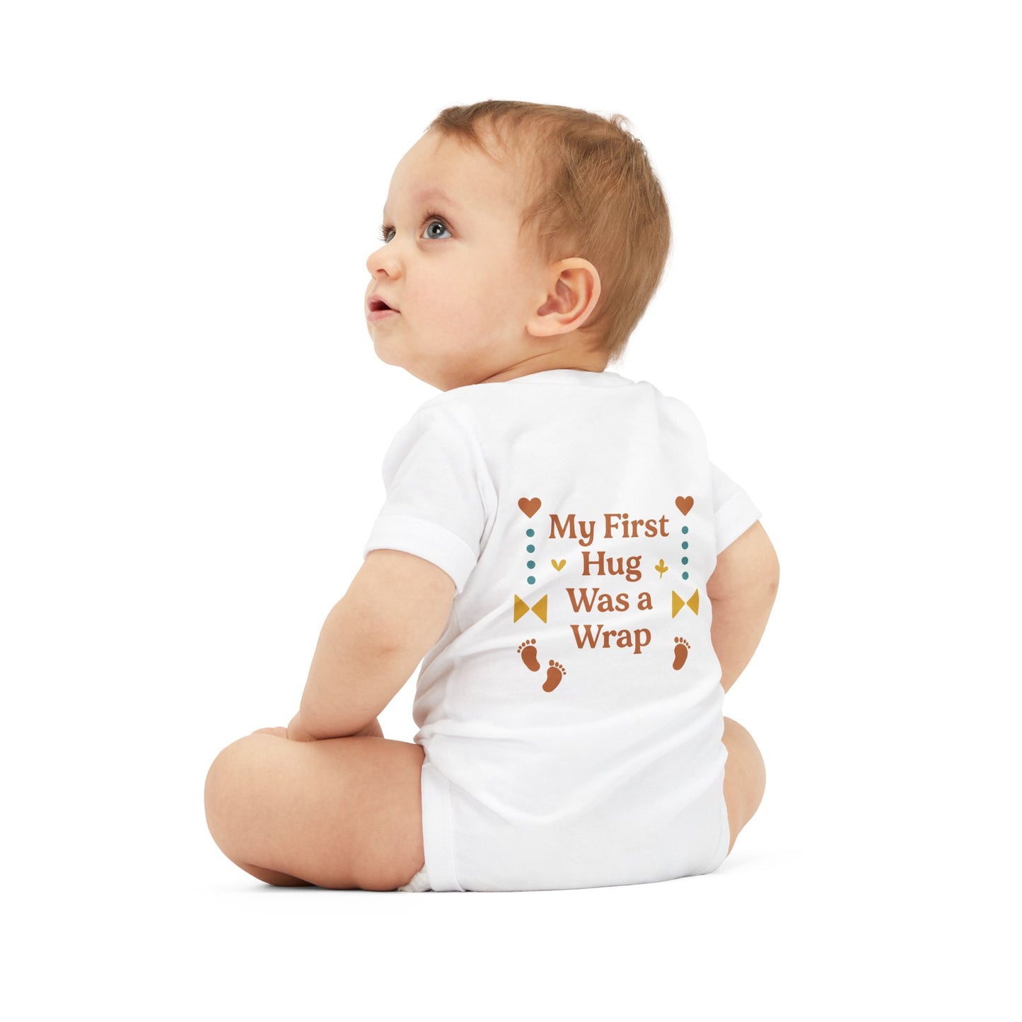 Cute Infant Jersey One Piece with "My First Hug Was a Wrap" Design