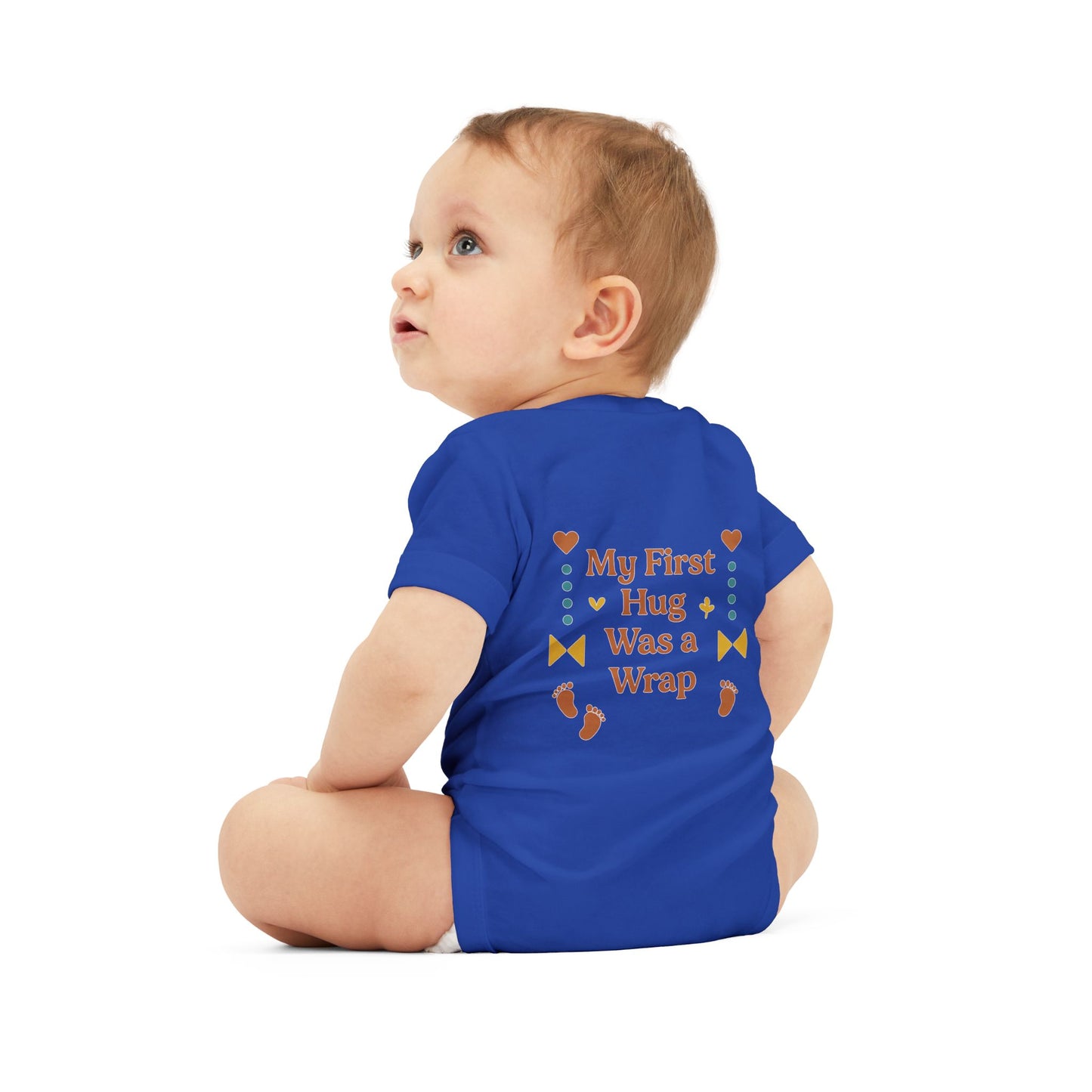 Cute Infant Jersey One Piece with "My First Hug Was a Wrap" Design