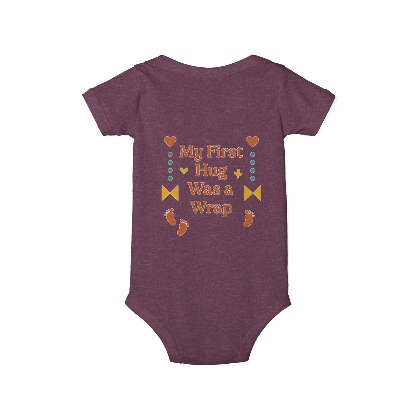 Cute Infant Jersey One Piece with "My First Hug Was a Wrap" Design